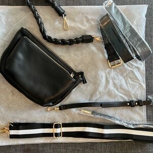 Anthropologie Black Leather Bag with Multiple Straps cross body/belt/shoulder